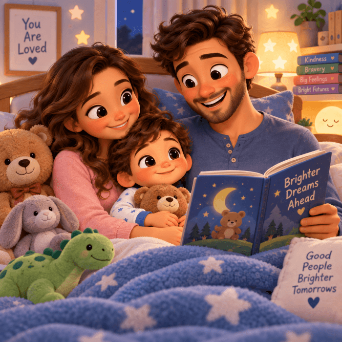 Family enjoying a bedtime story