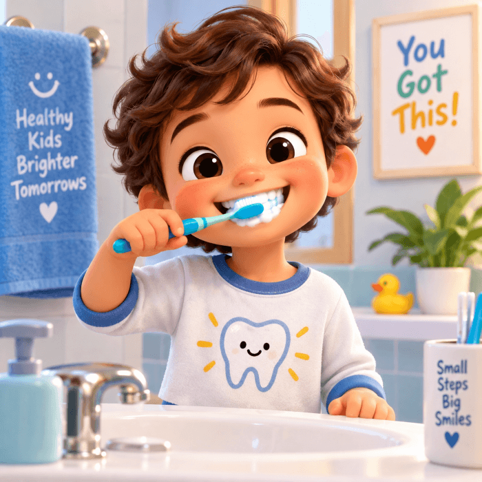 Child brushing teeth
